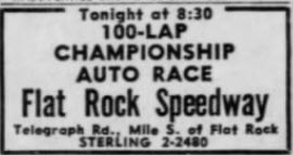 Flat Rock Speedway - Ad From Sep 5 1960